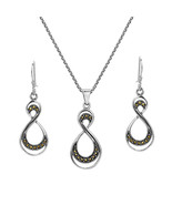 Infinity Love Promise Marcasite Sterling Silver Necklace Earrings Set - £23.77 GBP
