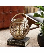 13&quot;H Rustic Farmhouse Brown Woven Rattan Candle Lantern with Jute Rope H... - $95.72 CAD