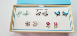 Bay Studio Stud Back Earrings 5 Pair Sensitive Ears Butterflies &amp; Flowers - £14.05 GBP