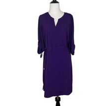 Liz Claiborne Purple Tunic Dress Womens Size 6 Roll-Tab Sleeves Belted P... - $16.92