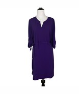 Liz Claiborne Purple Tunic Dress Womens Size 6 Roll-Tab Sleeves Belted P... - $312.19 MXN
