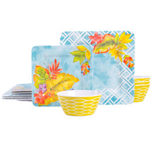 Laurie Gates Tropicalla 12 Piece Square Melamine Dinnerware Set - £50.47 GBP