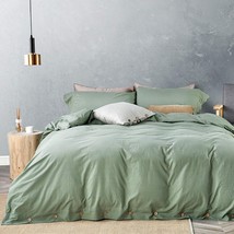 The Jellymoni Green 100% Washed Cotton Duvet Cover Set Is A Three-Piece, Opulent - £55.14 GBP