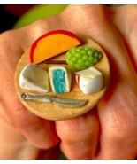 Unique LARGE CHEESEBOARD RING mini MINIATURE food  HANDMADE fab CHEESE g... - $401.47 MXN