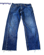 Levi&#39;s 505 Straight Fit Denim Blue distressed Jeans raw hem Men&#39;s Size 3... - £25.32 GBP
