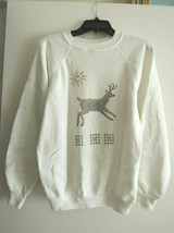 Ladies Sweatshirt Size L Embellished Antlered Deer + Sun + Geometrics on... - £8.59 GBP