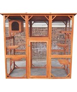 Outdoor Weatherproof Multi Platforms Wooden Cat House w Lounge Box Aspha... - $7,525.76 MXN
