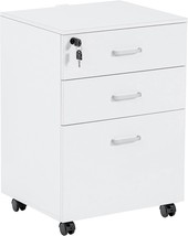 Qdssdeco 3 Drawer Mobile File Cabinet, Rolling Vertical Filing, White With Lock - $116.99