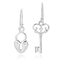 Key to My Loving Heart Lock Sterling Silver Dangle Earrings - £15.25 GBP