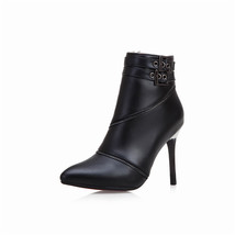 New High Quality Women Leather Autumn Winter Ankle Boots Pointed Toe Black Stile - £60.49 GBP