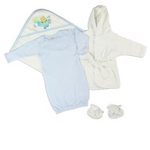 4pc Layette Set Baby Boy Bundle Infant Gown Hooded Bath Towel Robe Booties Gift - £29.56 GBP