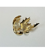 Vintage Curled Leaf Brooch Gold Tone Textured, Maple Oak Autumn Lapel Pi... - $16.77 CAD