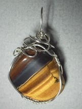 Wire Wrapped Golden Tiger&#39;s-Eye Pendant .925 Sterling Silver - Jemel  - £43.40 GBP
