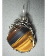 Wire Wrapped Golden Tiger&#39;s-Eye Pendant .925 Sterling Silver - Jemel  - £42.71 GBP