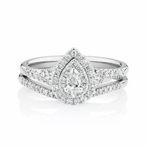 2.00 Ct Pear Cut Moissanite 925 Sterling Silver Hidden Halo Bridal Ring Set - £108.02 GBP