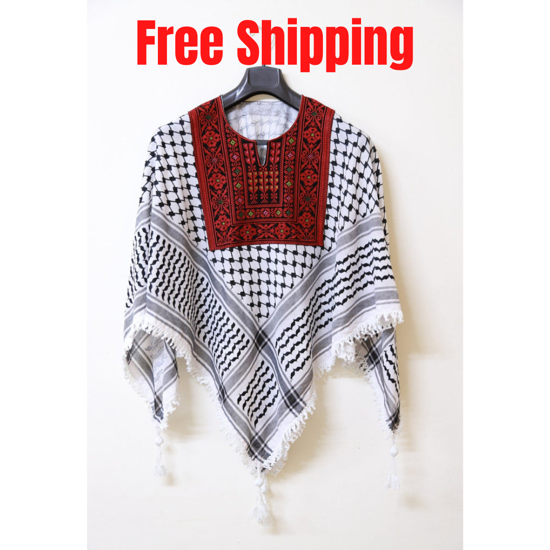 Keffiyeh Tatreez Blouse Palestinian keffiyeh  Embroidery Free  كوفية فلسطينية - $131.67