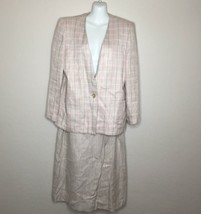 Michelle Stuart Vintage Pink Gray Skirt Suit Set Jacket Blazer Office Wo... - $49.99