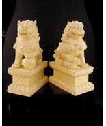 Pair Foo Dog bookends - vintage mythical protectors - chinese guardian l... - £116.18 GBP