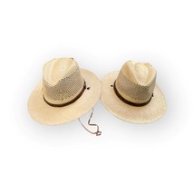 Lot of 2 Stetson Tan Brown Woven Straw Panama Hat Leather Band Size XL - £46.38 GBP