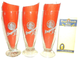 3 Engelhardt +1973 Bad Hersfeld Pils German Beer Glasses &amp; Invoice Pad - $24.95