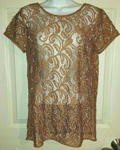 LOFT by Ann Taylor Cinnamon Color Lace Short Sleeve Overlay Topper Size ... - $7.60