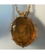 Vintage Signed Atlas 12k GF Large Intaglio Glass Amber Cameo Pendant Nec... - $168.94 CAD