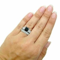 3Ct Princess Cut Black Diamond Bridal Set Engagement Ring 14K White Gold Finish - £112.06 GBP