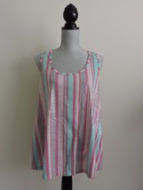 Trixie &amp; Lulu Tank Top Clear Sequins Pink Gray Shirt Shell Stripes Racer... - $19.99