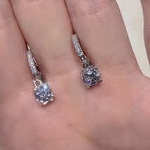 Silver drop earrings classic grey single 0 5ct moissanite lab diamond for women wedding thumb200