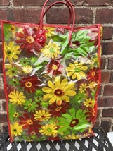1960s 70s Flower Power Plastic Tote Bag BOHO Bag Size: 18”x12” - £13.28 GBP