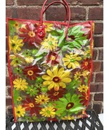 1960s 70s Flower Power Plastic Tote Bag BOHO Bag Size: 18”x12” - £11.24 GBP