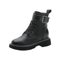 Women&#39;s Boots Ankle Leisure Heighten Genuine Leather Zipper Shoes Cross-Tied Buc - £116.48 GBP