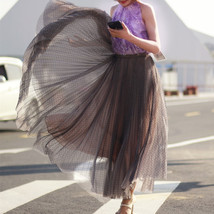 Gray Full Pleated Tulle Skirt Outfit Women Custom Plus Size Long Tulle Skirt image 5