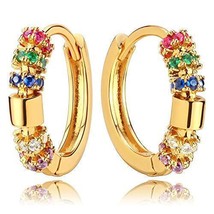 DREMMY STUDIOS Dainty Rainbow CZ Huggie Hoop Earrings for Women 14K Gold... - $45.28