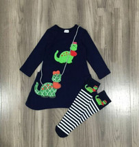 NEW Boutique Valentine&#39;s Day Girls Dinosaur Dress Socks &amp; Purse Outfit Set - £6.77 GBP