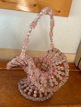 Vintage Handmade Pink &amp; White Plastic Bead Safety Pin Spring Easter Basket Decor - £10.51 GBP