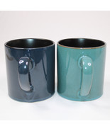 GIBSON HOME EX- Large Coffee Mugs Set of 2 Tea Cups Dark Blue Green &amp; Te... - $28.19 CAD