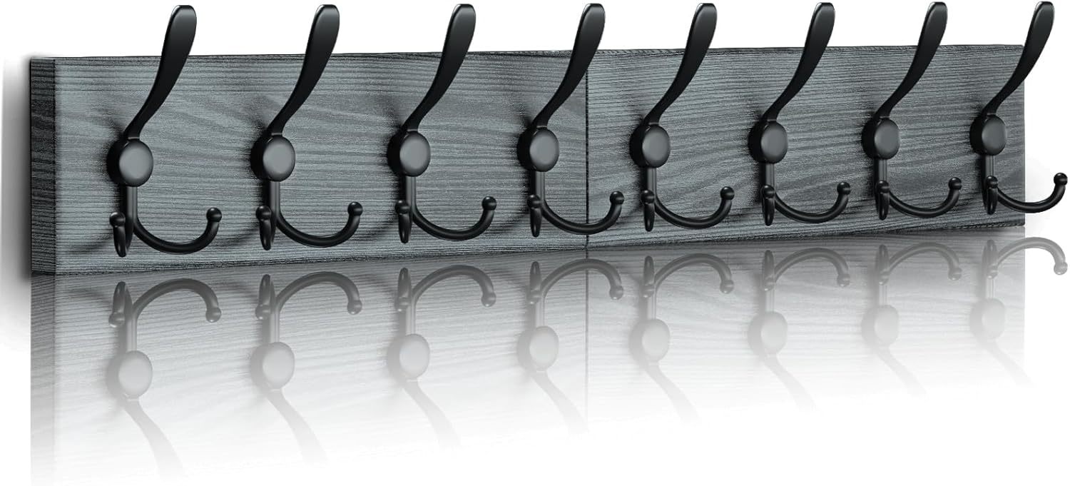 Coat Rack Wall Mount - Wooden Wall Coat Rack With 8 Tri Metal Hooks For,... - $33.97