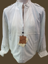 Men&#39;s Jacket Real Leather Madras Light White Striped Size 50 Spring Aniline - £159.08 GBP