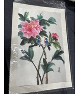 Vintage CHINESE / JAPANESE SILK Painting BIRDS &amp; BLOSSOMING FLOWERS SIGN... - £19.68 GBP