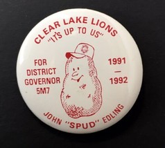 John &quot;Spud&quot; Elding 1991 Governor Campaign Button Pin Clear Lake Lions Po... - $12.00