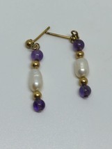 Vintage GF Gold Filled Amethyst Pearl Dangle Earrings - £11.84 GBP