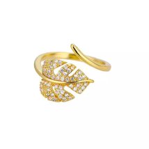Gold Tropical Leaf Zircon Open Rings for Women Vintage Aesthetic Metal P... - $25.78