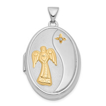 Silver RH-pltd w/Yellow Rhod Dia God Bless Angel Family Locket QLS902 - $1,609.61 MXN