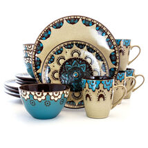 Elama Clay Heart 16 Piece Luxurious Round Stoneware Dinnerware Set For 4 In Tan - €73,96 EUR
