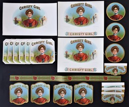 Lot Antique 21pc Assorted Christy Girl Cigar Box Label Embossed 6X10 Art - £51.55 GBP