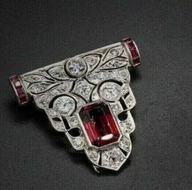2Ct Emerald Cut Lab Created Ruby Art Deco Pendant 14K White Gold Plated - £158.48 GBP