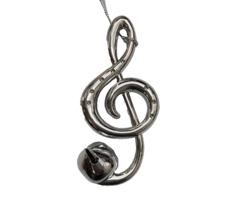 Midwest-CBK Treble Clef Ornament Metal Look W Bell Silver 4.75 in - £6.10 GBP
