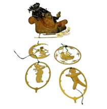 Vintage Thin Metal Etched Gold Toned Christmas Ornaments Santa Bear Angel Lot 5 - $14.83