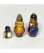 Vintage Hand-Painted Wooden Figurines Set of 3 Man Woman Penguin - $461.34 MXN